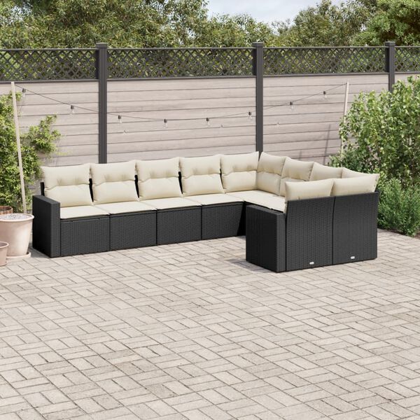 vidaXL 9 Piece Garden Sofa Set with Cushions Black Poly Rattan