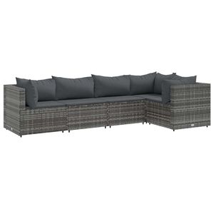 vidaXL 5 Piece Garden Lounge Set with Cushions Grey Poly Rattan