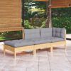 vidaXL 3 Piece Garden Lounge Set with Grey Cushions Solid Wood Pine