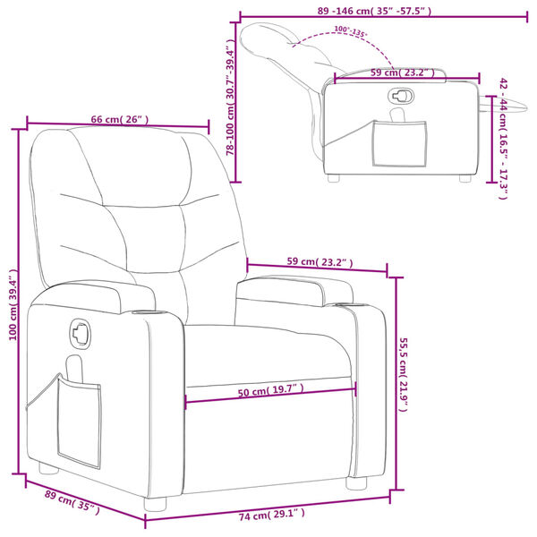 vidaXL Massage Recliner Chair Cream Fabric