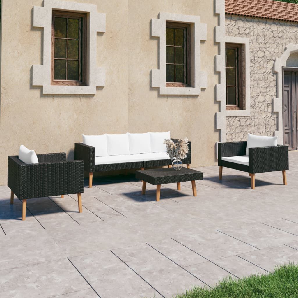 vidaXL 4 Piece Garden Lounge Set with Cushions Poly Rattan Black