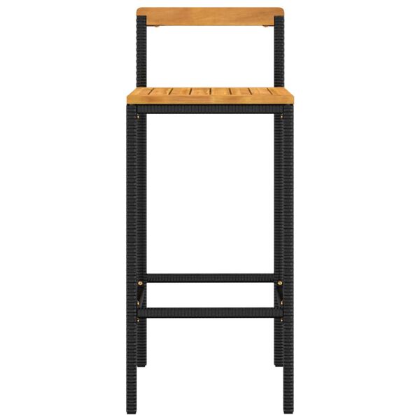 vidaXL Bar Stools 2 pcs Black Poly Rattan and Solid Wood Acacia