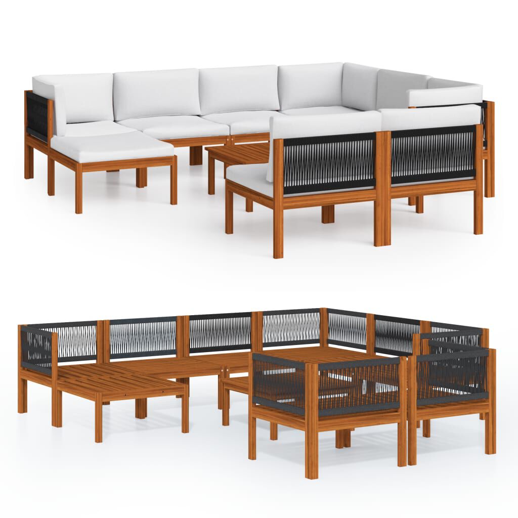 vidaXL 10 Piece Garden Lounge Set with Cushions Cream Solid Acacia Wood