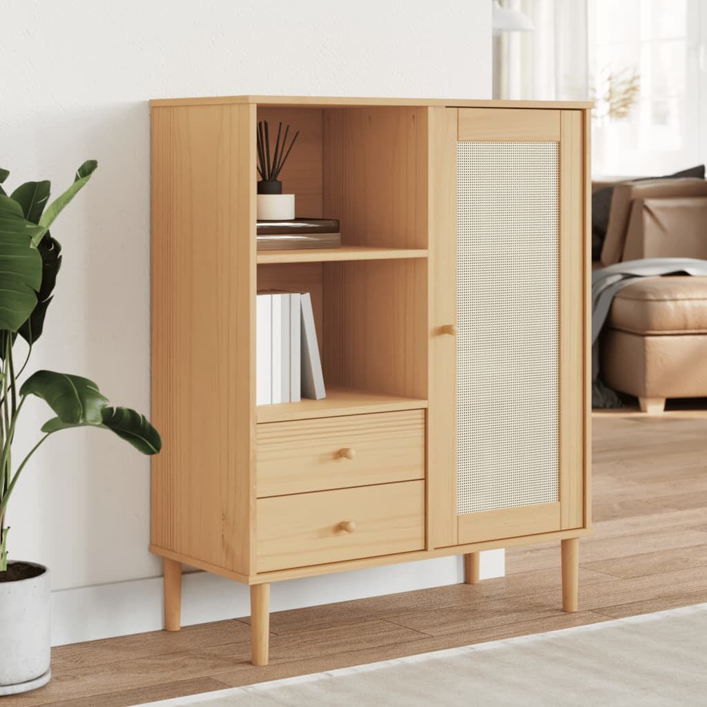 vidaXL Highboard SENJA Rattan Look Brown 90x40x112 cm Solid Wood Pine