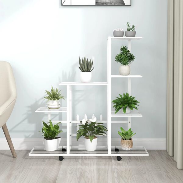 vidaXL Flower Stand with Wheel 94.5x25x92.5 cm White Metal