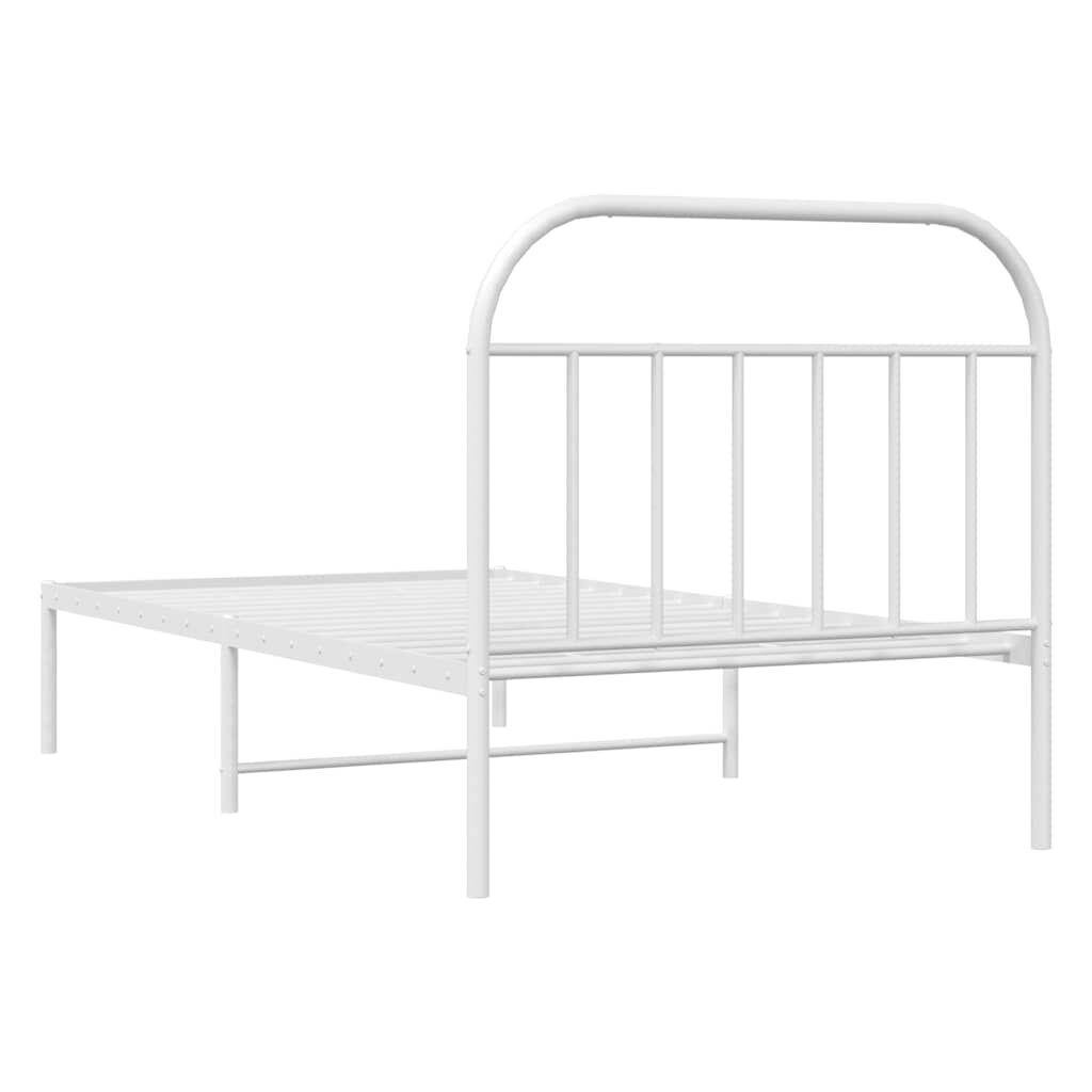 vidaXL Metal Bed Frame without Mattress with Headboard White 100x200cm