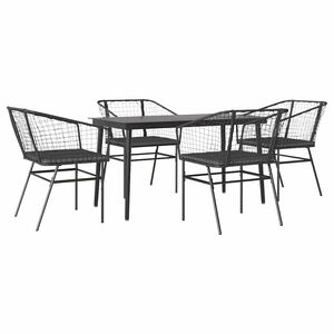 vidaXL 5 Piece Garden Dining Set with Cushions Black Poly Rattan Glass