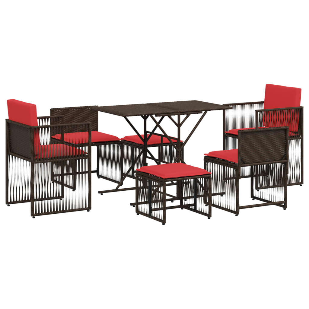 vidaXL 7 Piece Garden Dining Set with Cushions Brown Poly Rattan