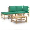 vidaXL 4 Piece Garden Lounge Set with Green Cushions Bamboo