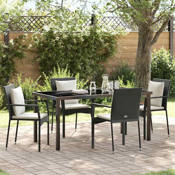 vidaXL Garden Dining Set with Cushion 5 pcs Black Poly Rattan