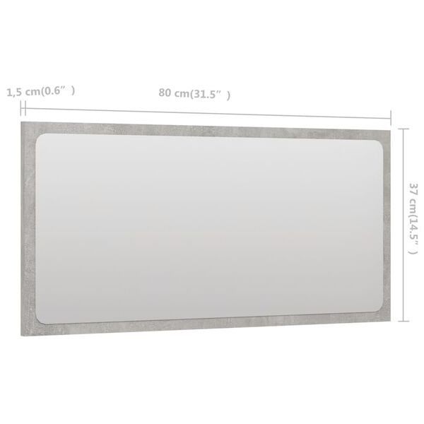 vidaXL Bathroom Mirror Concrete Grey 80x1.5x37 cm Engineered Wood
