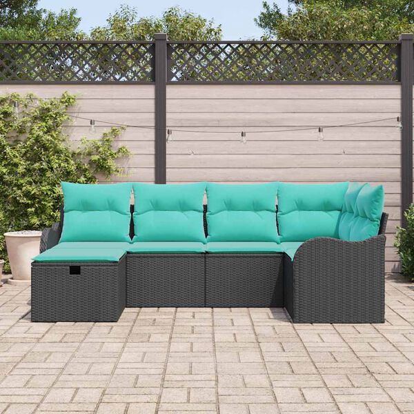 vidaXL Garden Sofa Set with Cushion 6 pcs Black Poly rattan