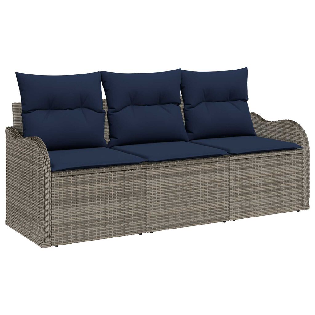 vidaXL 3 Piece Garden Sofa Set with Cushions Grey Poly Rattan