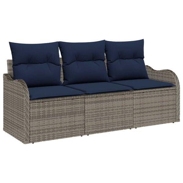 vidaXL 3 Piece Garden Sofa Set with Cushions Grey Poly Rattan