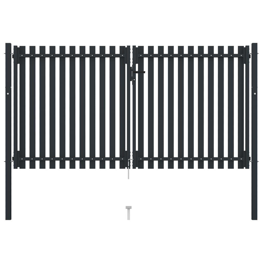 vidaXL Double Door Fence Gate Steel 306x200 cm Anthracite