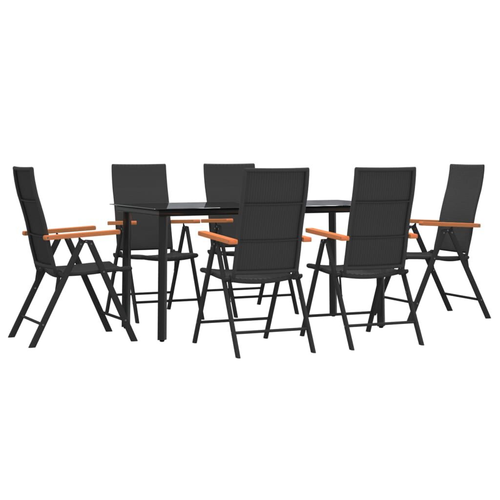 vidaXL 7 Piece Garden Dining Set Black and Brown Poly Rattan