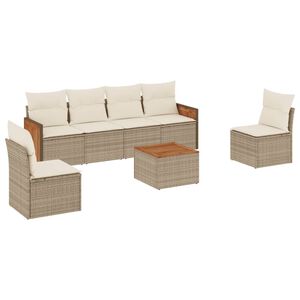 vidaXL 7 Piece Garden Sofa Set with Cushions Beige Poly Rattan