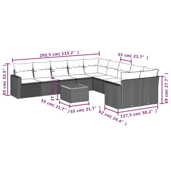 vidaXL 11 Piece Garden Sofa Set with Cushions Beige Poly Rattan