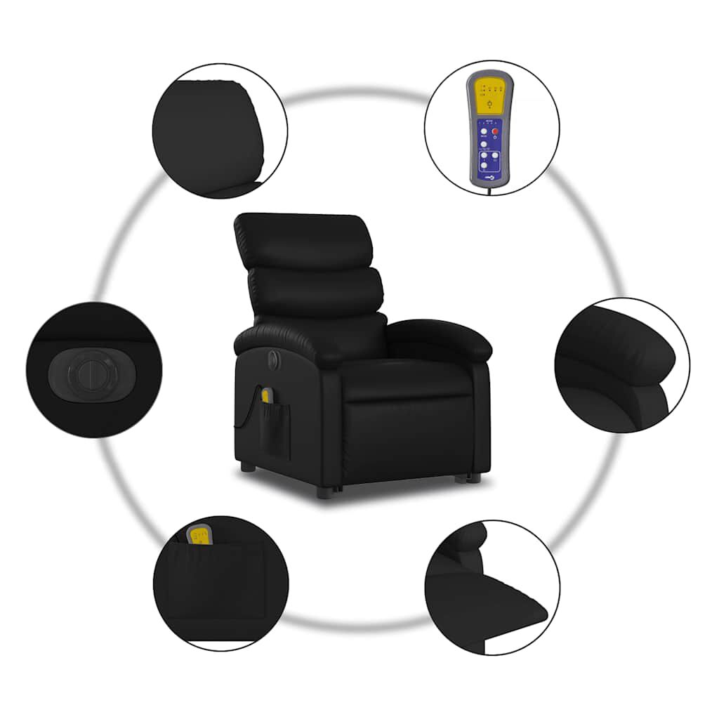 vidaXL Electric Stand up Massage Recliner Chair Black Faux Leather