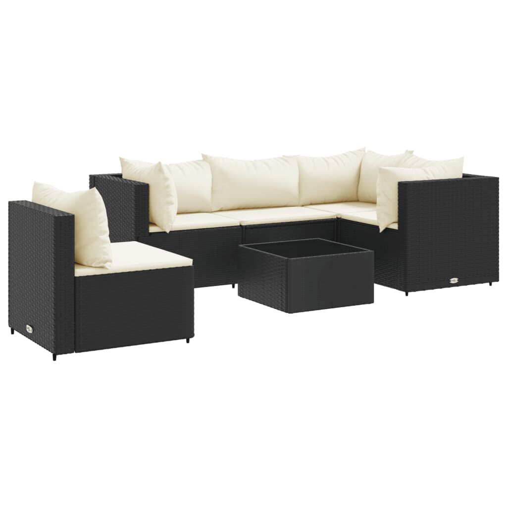 vidaXL 6 Piece Garden Lounge Set with Cushions Black Poly Rattan