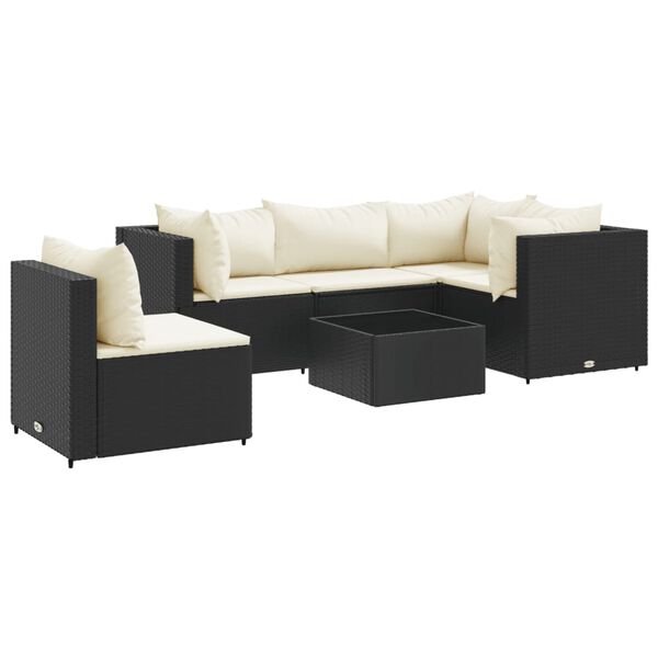 vidaXL 6 Piece Garden Lounge Set with Cushions Black Poly Rattan