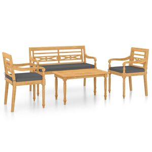 vidaXL 4 Piece Garden Lounge Set with Cushions Solid Teak Wood
