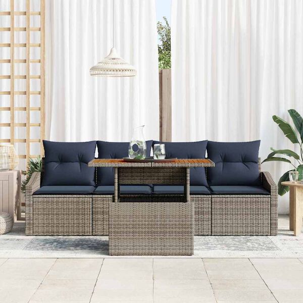 vidaXL Garden Sofa Set with Cushion Manual 5 pcs Grey and Navy