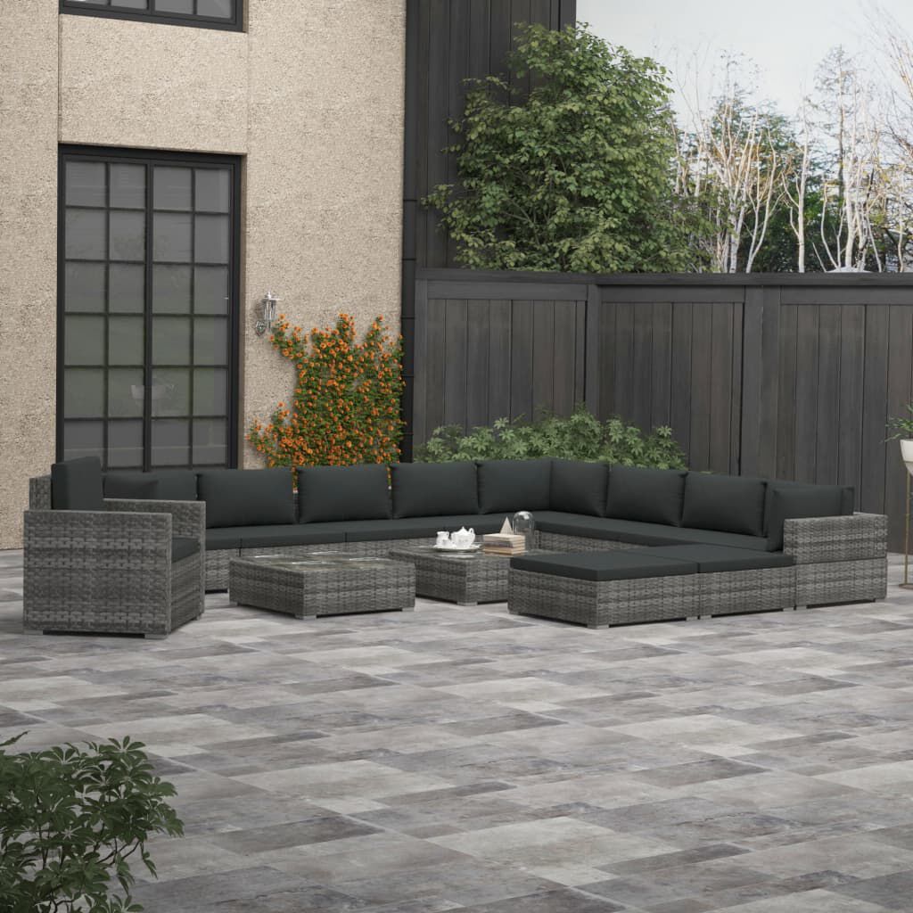 vidaXL 13 Piece Garden Lounge Set with Cushions Poly Rattan grey