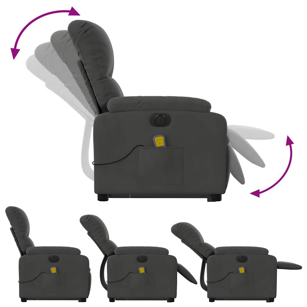 vidaXL Electric Stand up Massage Recliner Chair Dark Grey Microfibre Fabric