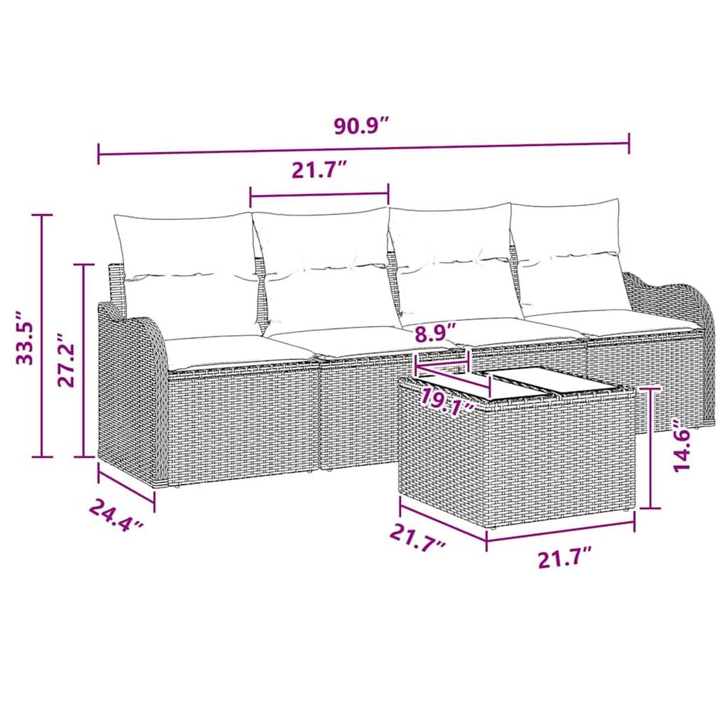 vidaXL Garden Sofa Set 5 pcs Grey Poly rattan