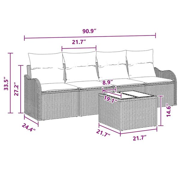 vidaXL Garden Sofa Set 5 pcs Grey Poly rattan