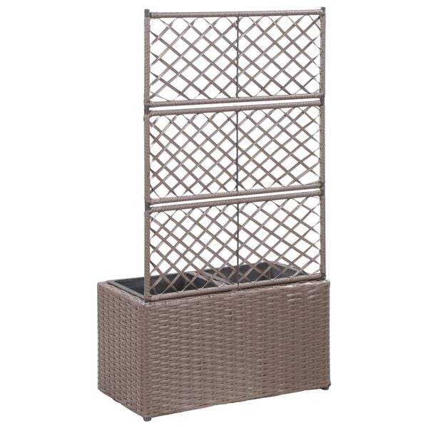 vidaXL Trellis Raised Bed with 2 Pots 58x30x107 cm Poly Rattan Brown