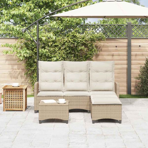 vidaXL 3 Piece Garden Sofa Set with Cushions L-shaped Beige Poly Rattan