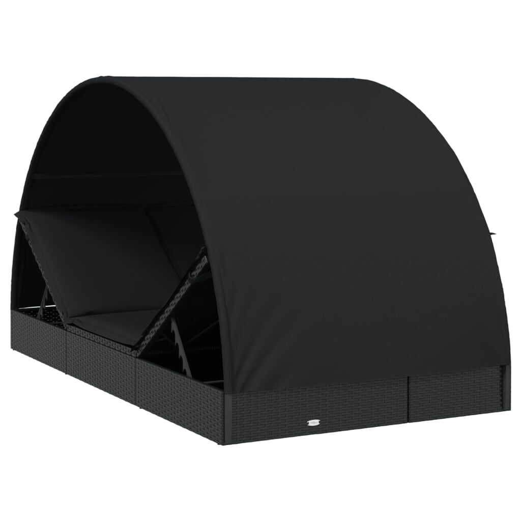 vidaXL 2-Person Sunbed with Round Roof Black 211x112x140 cm Poly Rattan