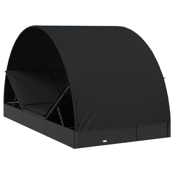 vidaXL 2-Person Sunbed with Round Roof Black 211x112x140 cm Poly Rattan