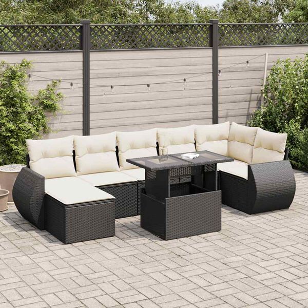 vidaXL 8 Piece Garden Sofa Set with Cushions Black Poly Rattan