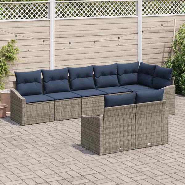 vidaXL Sofa Set with Cushion 8 pcs Grey Poly Rattan