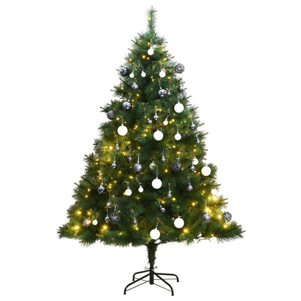 vidaXL Artificial Hinged Christmas Tree 300 LEDs & Ball Set 210 cm