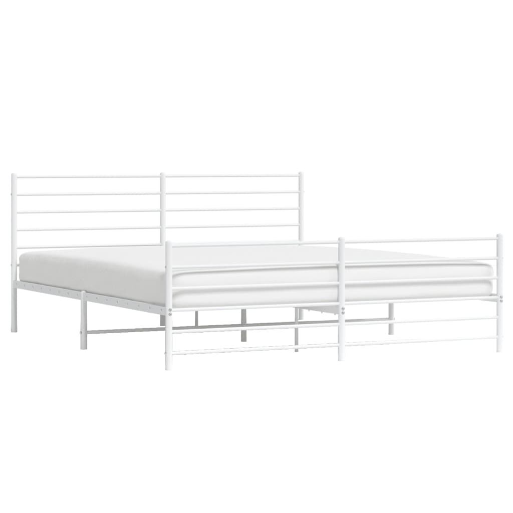 vidaXL Metal Bed Frame without Mattress with Footboard White 183x213cm