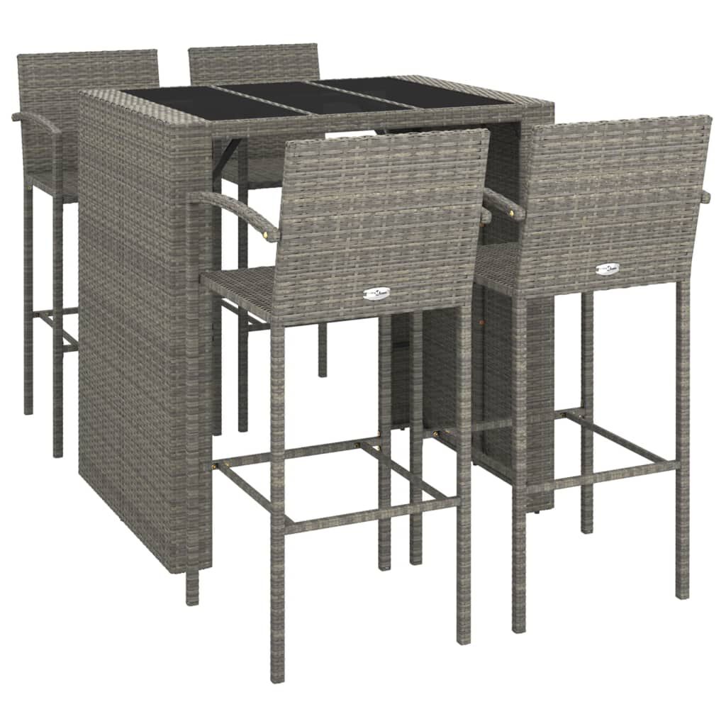 vidaXL 5 Piece Garden Bar Set Grey Poly Rattan
