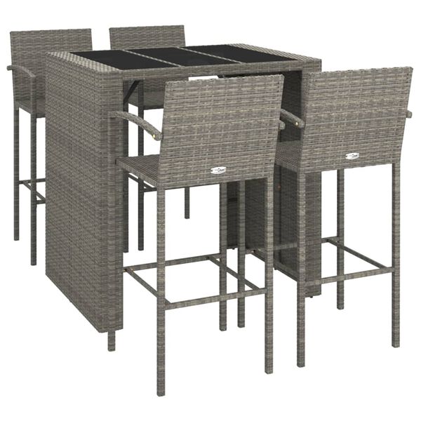 vidaXL 5 Piece Garden Bar Set Grey Poly Rattan