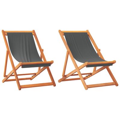 vidaXL Folding Beach Chairs 2 pcs Grey Fabric