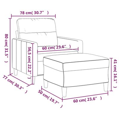 vidaXL Sofa Chair with Footstool Light Grey 60 cm Fabric