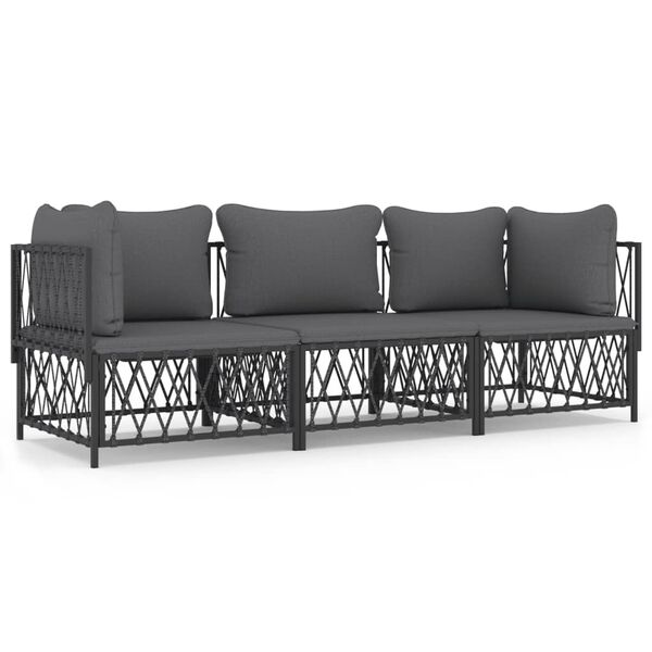 vidaXL 3 Piece Garden Lounge Set with Cushions Anthracite Steel