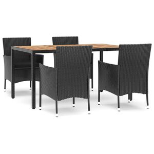 vidaXL 5 Piece Garden Dining Set with Cushions Black Poly Rattan