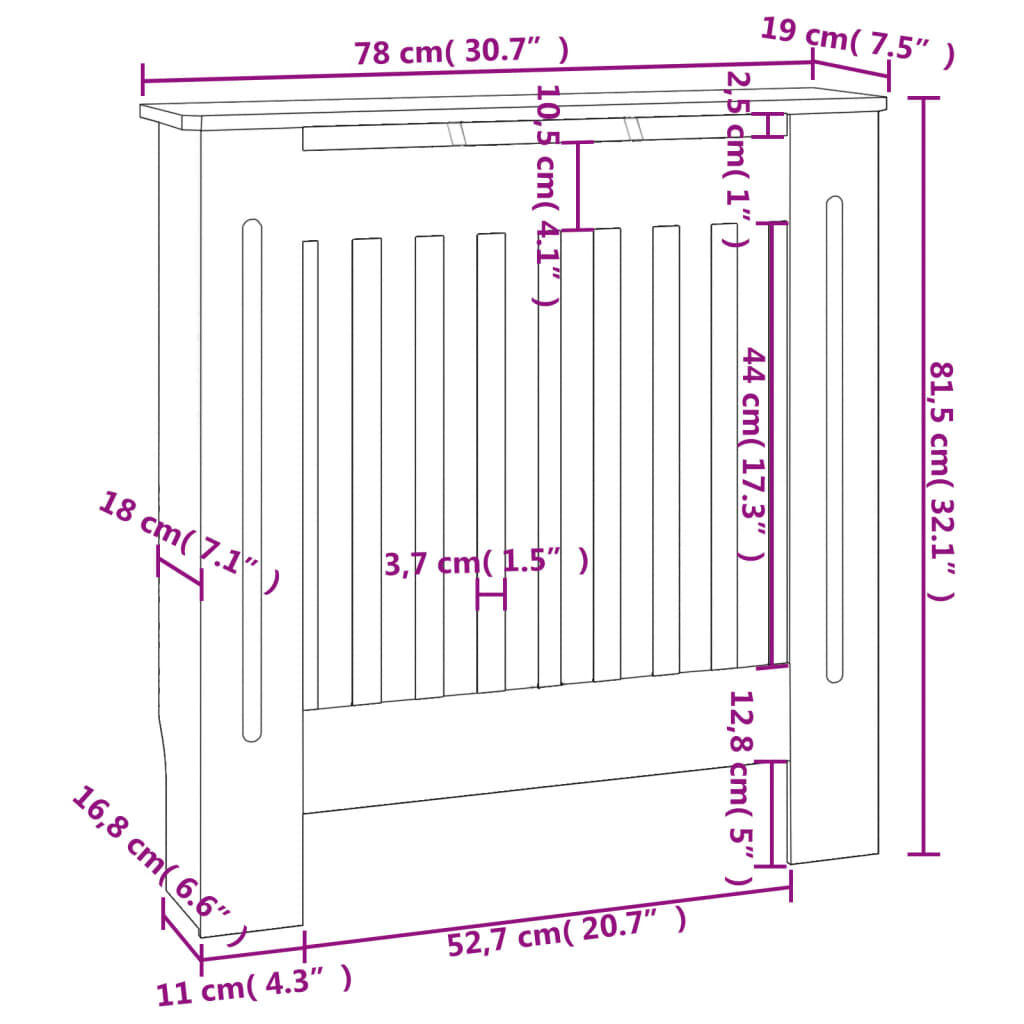 vidaXL MDF Radiator Cover Grey 78 cm