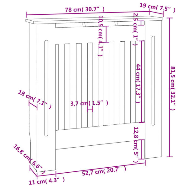 vidaXL MDF Radiator Cover Grey 78 cm