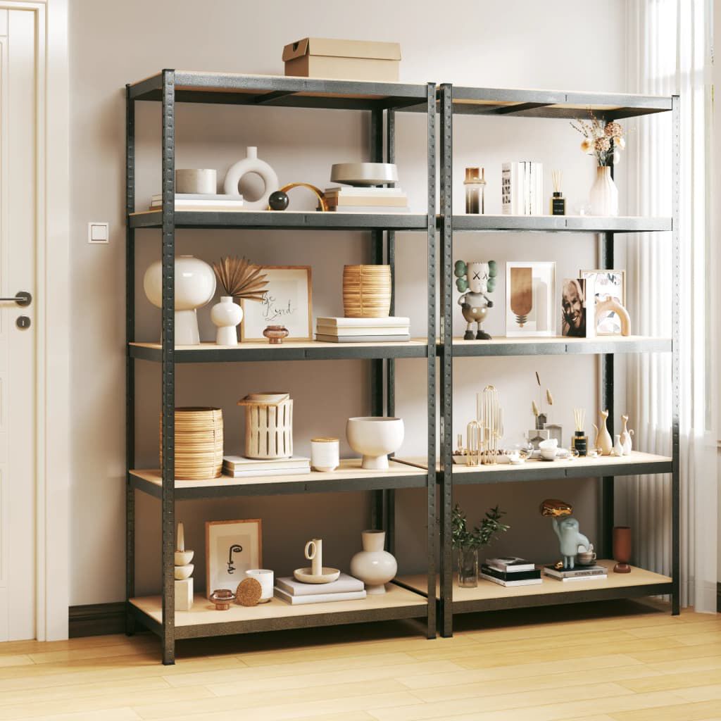 vidaXL 5-Layer Heavy-duty Shelves 2 pcs Grey Steel&Engineered Wood