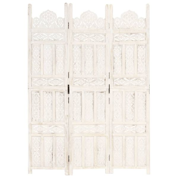 vidaXL Hand carved 3-Panel Room Divider White 120x165 cm Solid Mango Wood