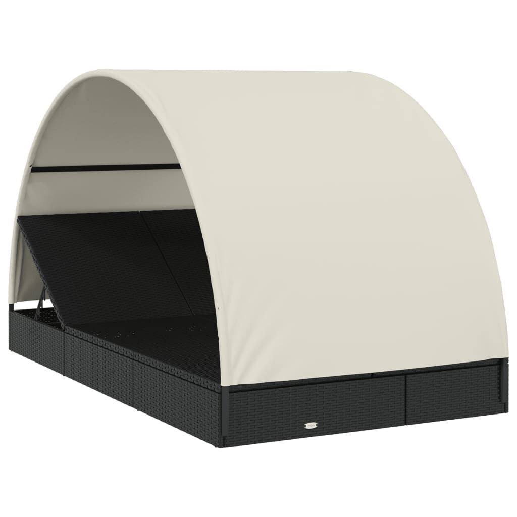 vidaXL 2-Person Sunbed with Round Roof Black 211x112x140 cm Poly Rattan
